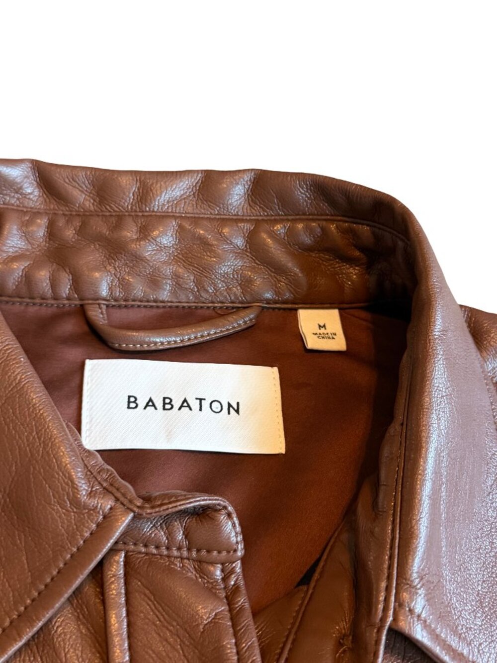 Aritzia Babaton Pelli Shirt Jacket Button-Down Brown Vegan Leather Size Medium - Picture 2 of 13